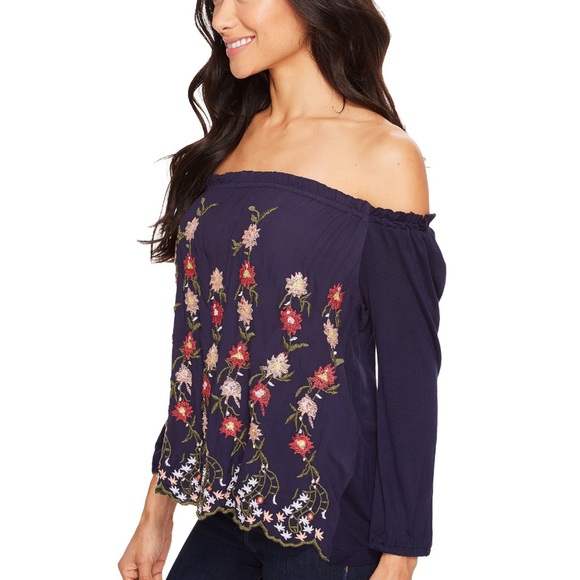 NWT Lucky Brand Embroidered Off the Shoulder Top - Picture 2 of 5
